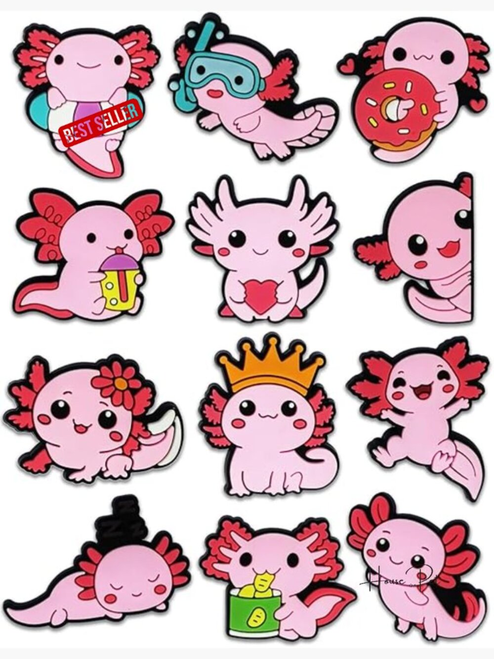 12pcs Cute Axolotl PVC Shoe Charms for Crocs Bubble Slides